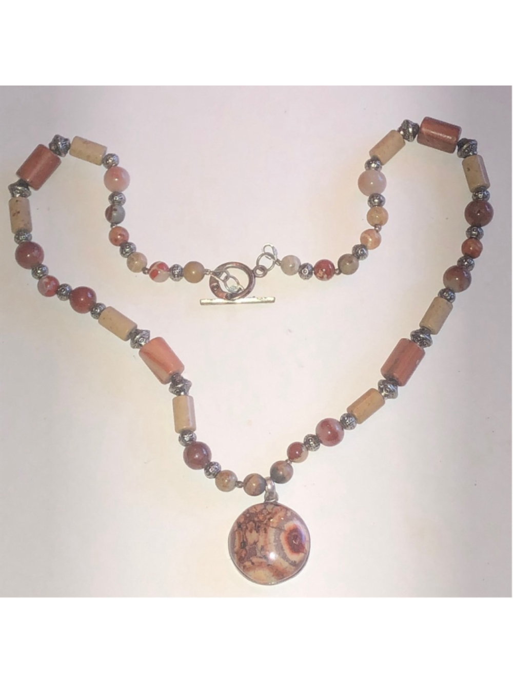 Sterling Silver Jasper Beaded Boho Pendant Necklace